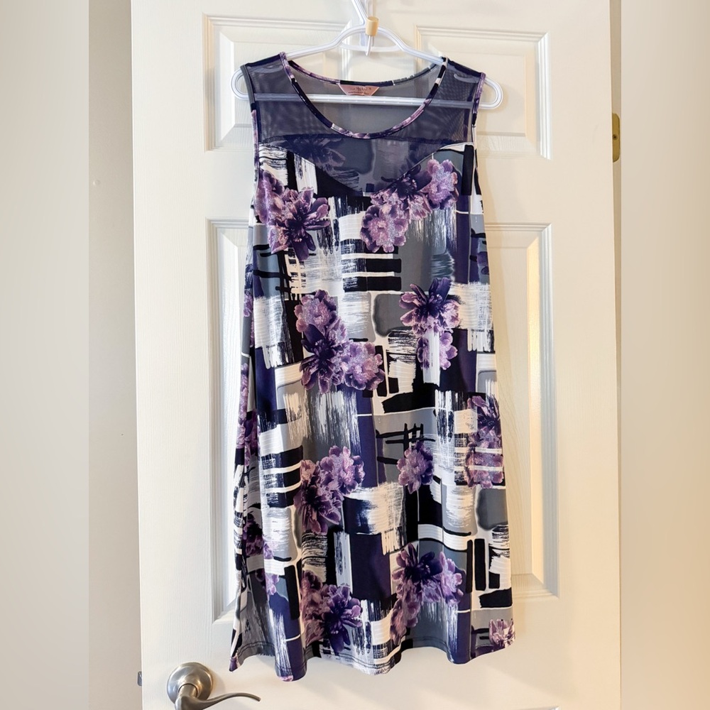 SJS Floral Abstract Illusion Dress Size M Creative  Whimsical Romantic Artistic